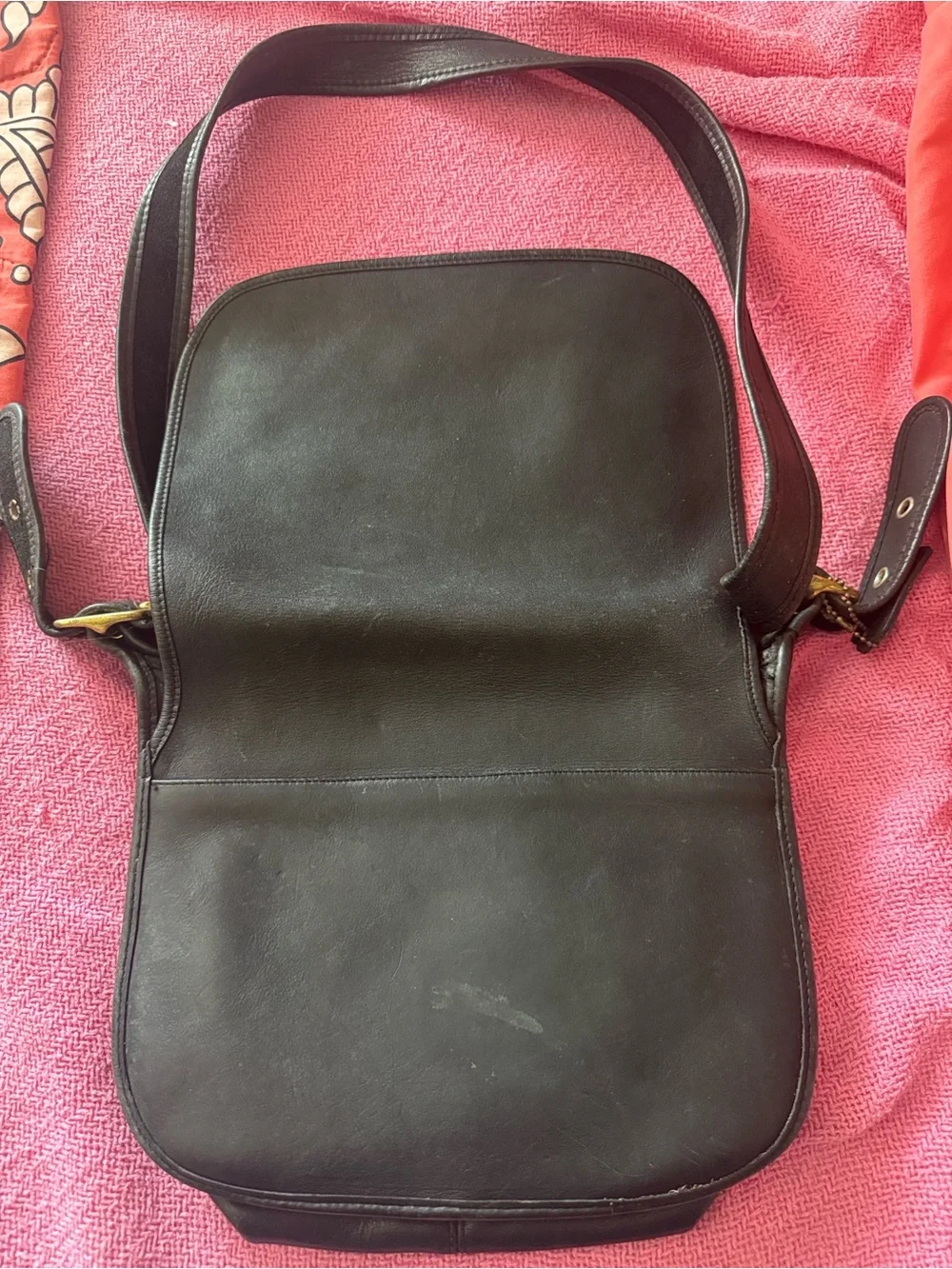 Black Leather Messenger Bag - Brand Coach